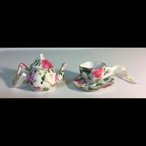Vintage Miniature Baum Bros Ceramic Tea Pot & Cup Set Ornaments
